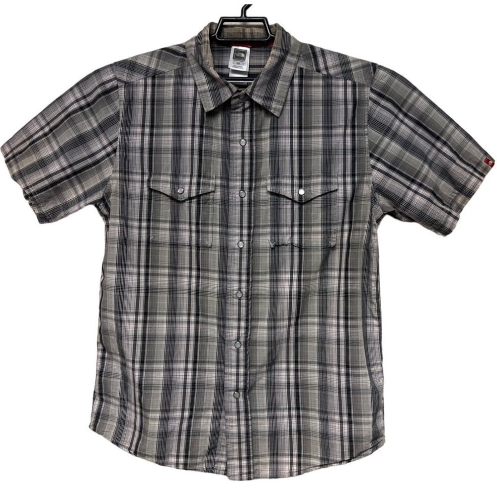 The North Face Plaid Pearl Snap Short Sleeve Shirt Green Grey Men's Size Medium